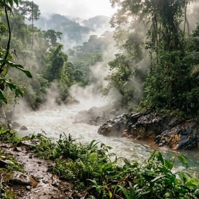 Shanay-Timpishka, rio térmico da Amazônia peruana, sem vulcões ativos