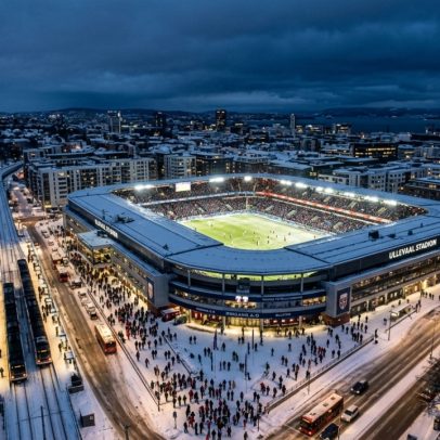 Estádio com 28 mil lugares sede da seleção norueguesa, centro do futebol em Oslo