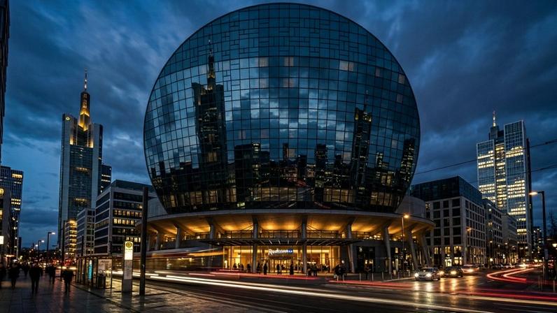 Edifício circular em vidro com arquitetura externa futurista e espelhada – Créditos: depositphotos.com / Dhanscom