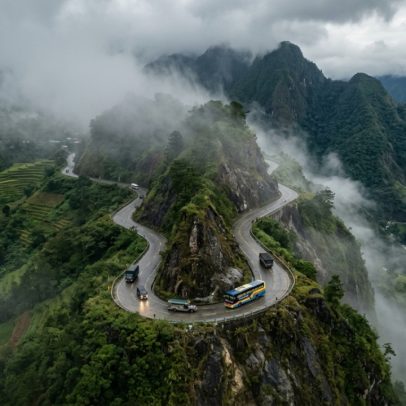 Rodovia filipina a 2.255 m corta precipícios e neblina, segunda mais alta do país