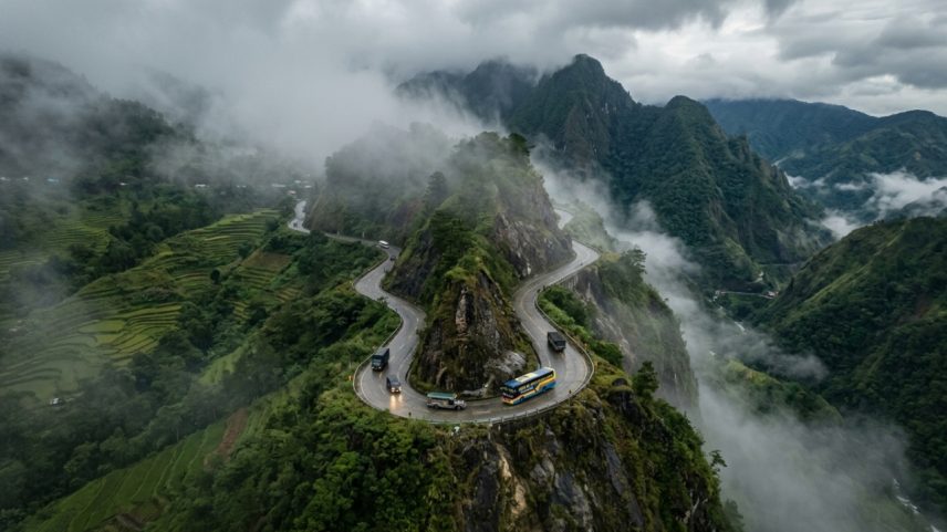 O trajeto sinuoso de alta altitude que desafia motoristas nas montanhas das Filipinas – Créditos: depositphotos.com / [email protected]