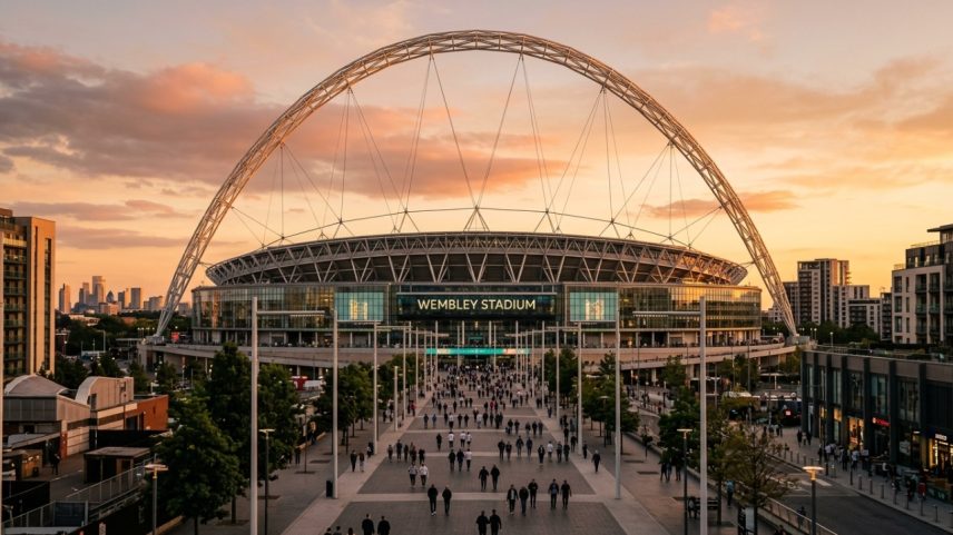 Estádio icônico com noventa mil lugares e um arco monumental de aço em Londres – Créditos: depositphotos.com / AndreyKr