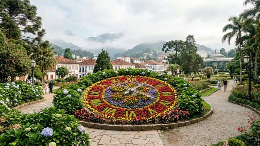 Monumento floral com três metros de diâmetro instalado no centro histórico de Petrópolis – Créditos: depositphotos.com / AlessandraRC