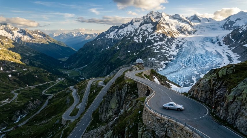 Rota nos Alpes suíços a 2.429 m desafia abismos com curvas lendárias