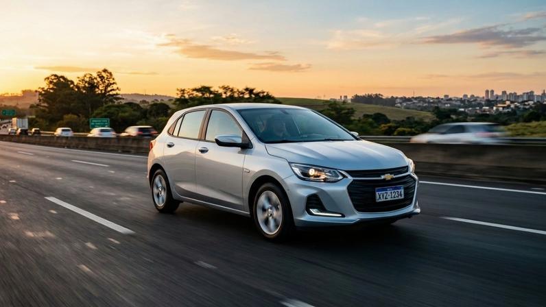 Detalhes do motor turbo e estrutura de segurança do Chevrolet Onix em rodovia