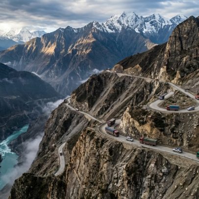Rodovia de 2.142 km cruza 14 montanhas com deslizamentos caminho difícil ao Tibete