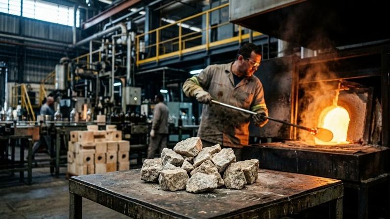 Mineral essencial para a redução do ponto de fusão na fabricação industrial de vidros e cerâmicas – Créditos: depositphotos.com / vvoennyy