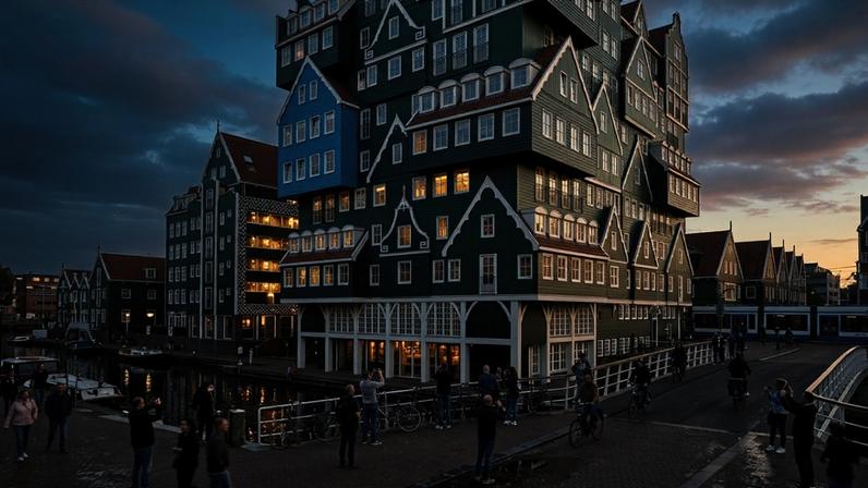Estrutura que empilha setenta fachadas de casas tradicionais holandesas em doze andares – Créditos: depositphotos.com / ankorlight