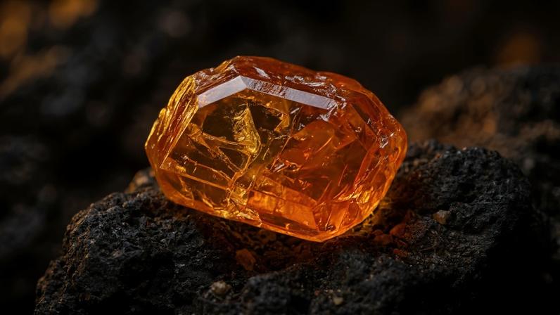 Mineral raro de tom alaranjado que possui extrema escassez no mercado de joias e é altamente valorizado por colecionadores – Créditos: depositphotos.com / vvoennyy
