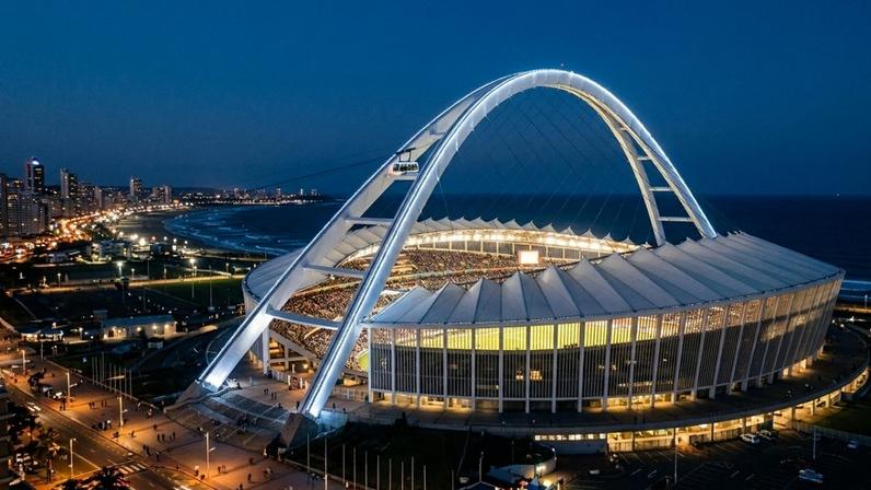 Arco monumental de cento e seis metros de altura cruzando a estrutura do estádio em Durban – Créditos: depositphotos.com / lcswart