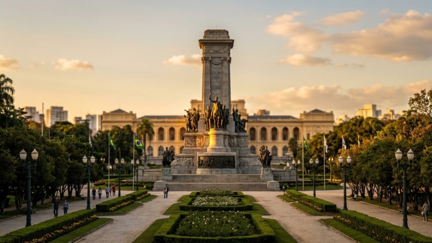 Monumento de 12 metros em SP celebra fundação da nação no sítio histórico