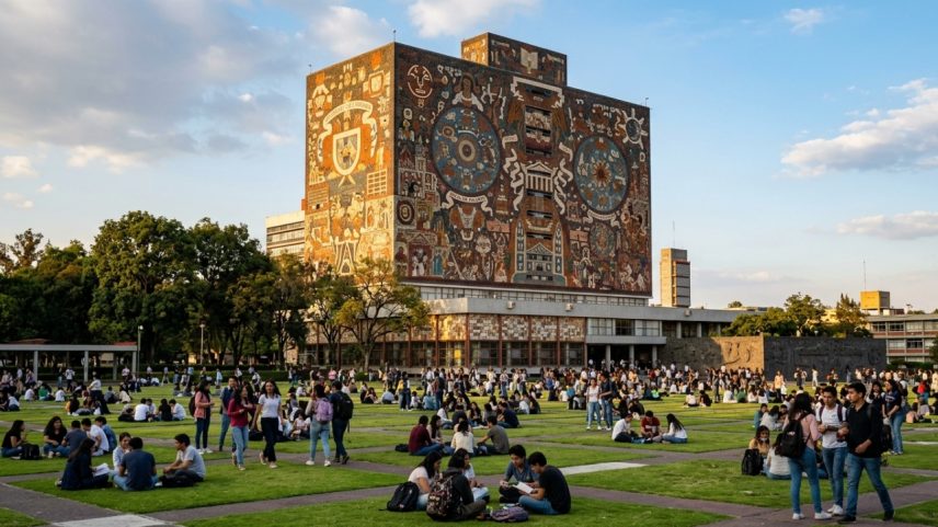 Edifício icônico decorado com quatro mil metros quadrados de murais que narram a história mexicana no campus da UNAM – Créditos: depositphotos.com / mfmegevand