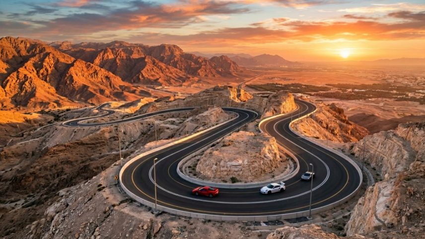 Subida sinuosa que atinge mil e duzentos metros de altura nas montanhas do deserto – Créditos: depositphotos.com / alisulimanart