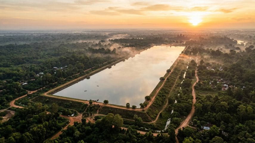 Reservatório com capacidade para 50 milhões de metros cúbicos de água prova que a civilização Khmer dominava a hidráulica para manter um milhão de habitantes no Camboja
