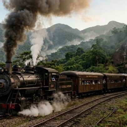 Trem a vapor de 1929 percorre 10 km pela Serra e túnel na fronteira entre estados