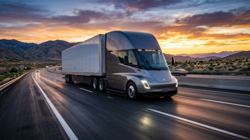 O caminhão elétrico Tesla Semi de classe 8 acelera de 0 a 96 km/h em 20 segundos carregando 36 toneladas e promete economia colossal em combustível