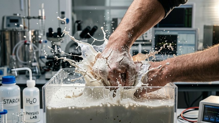 (Imagem ilustrativa) Mistura de amido e água que altera sua viscosidade conforme a força aplicada
