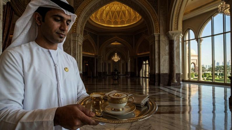 (Imagem ilustrativa)Palácio real transformado em hotel de alta hotelaria com detalhes em ouro e mármore importado