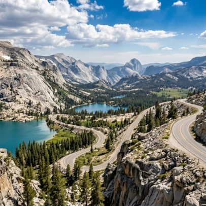 Tioga Pass cruza Yosemite a 3.031 m, a estrada mais alta da Califórnia