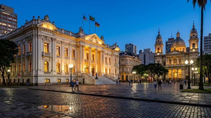 Sede oficial do governo do Rio Grande do Sul com arquitetura eclética de inspiração neoclássica e obras de arte – Créditos: depositphotos.com / diegograndi