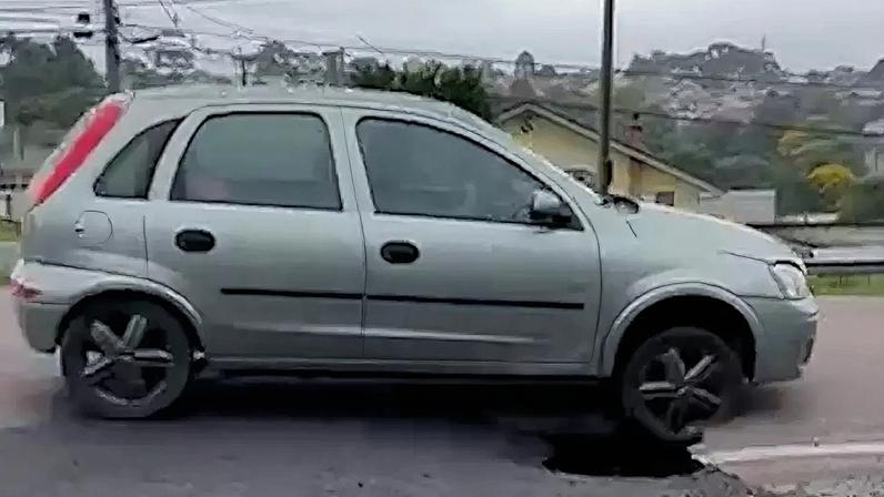 Imagem do vídeo do pneu estourado na BR 277
