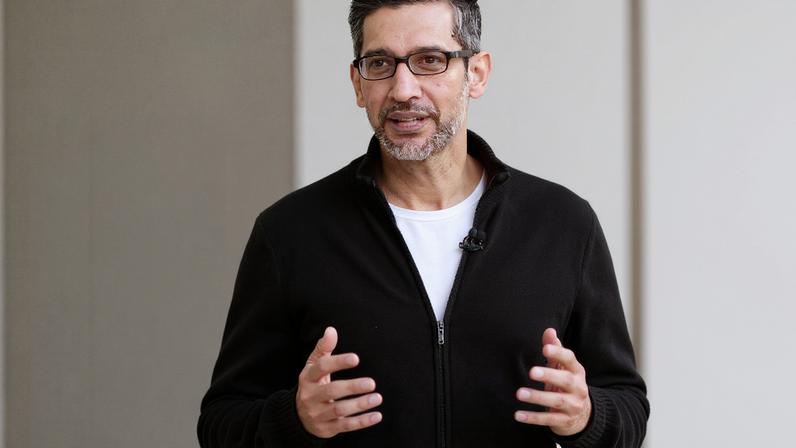 MOUNTAIN VIEW CALIFORNIA MAY 19 Google CEO Sundar Pichai speaks during a keynote address at Google IO on May 19 2026 in...