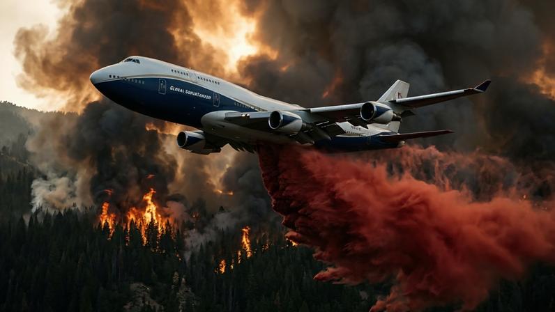 Boeing 747 Supertanker em ação durante combate a incêndios florestais