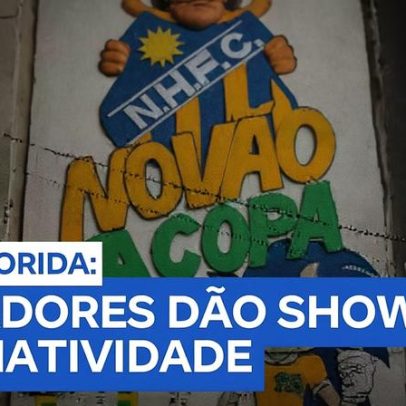 Moradores mantêm tradição e pintam ruas para apoiar a Seleção