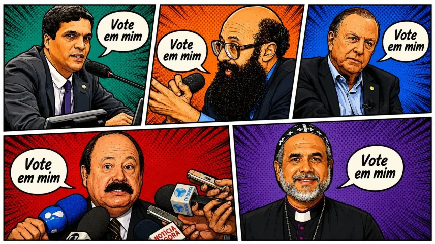 Alguns candidatos à Presidência marcaram suas campanhas não necessariamente pelas propostas oferecidas aos eleitores. (Foto: Imagem criada utilizando ChatGPT / Gazeta do Povo)