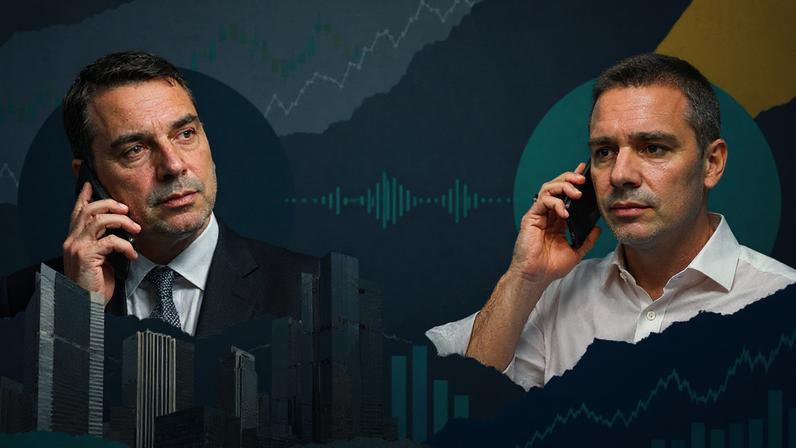 Faria Lima, reduto do mercado financeiro, precifica risco eleitoral após audio entre Flávio e Vorcaro. (Foto: ILustração Gazeta do Povo - com DALL-e)