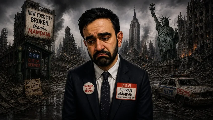 Zohran Mamdani simboliza uma gestão fiscal desastrosa: mais gastos, mais impostos e fuga de capital levaram NY ao colapso — um alerta claro para políticas semelhantes. (Foto: Imagem criada utilizando Chatgpt/Gazeta do Povo)