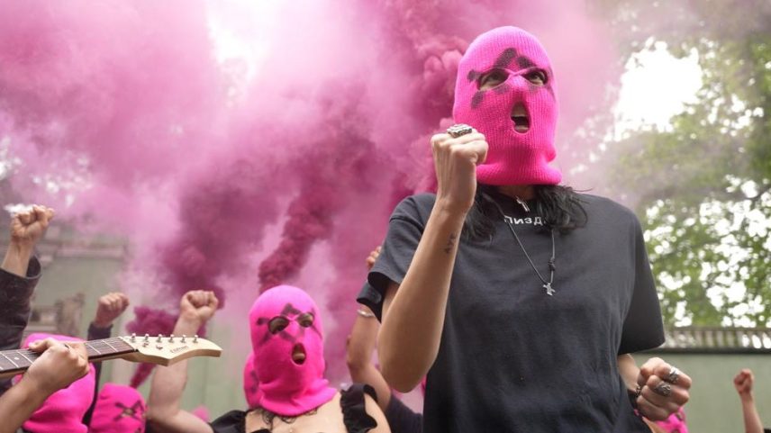 Pussy Riot and FEMEN protest outside the Russian pavilion at the Venice Biennale.