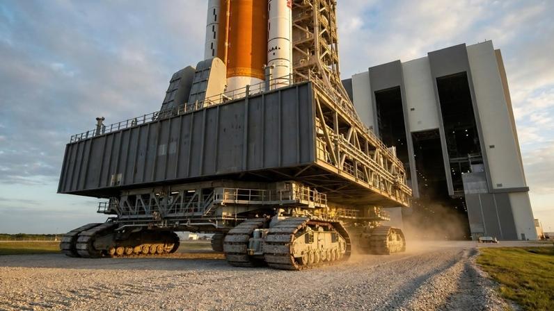 Máquina da NASA de mais de 3.000 toneladas usa 16 motores para mover foguetes
