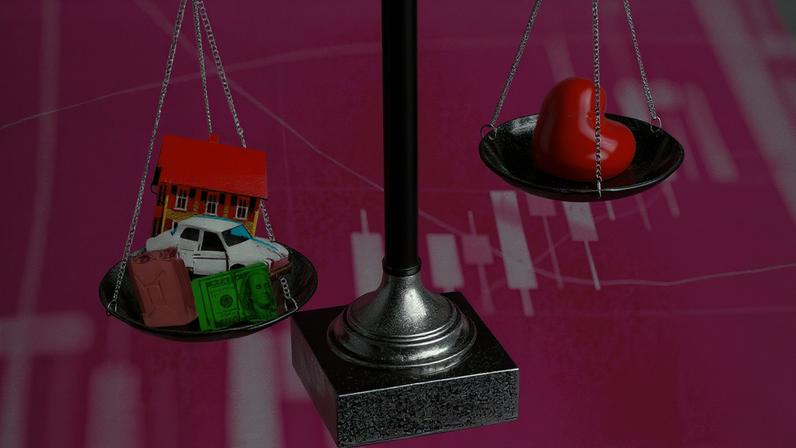 Photo Illustration of a Scale Car Transportation and Vehicle outweighing a Heart