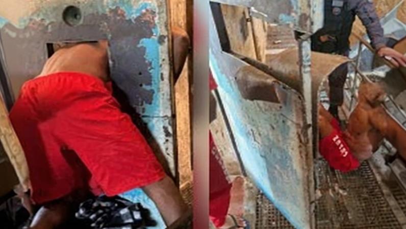 Bombeiros trabalharam durante 40 minutos no resgate com segurança do homem.