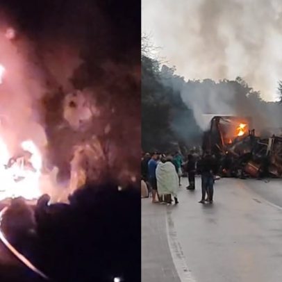 Colisão entre carreta e ônibus na BR-251 no Norte de Minas deixa oito mortos