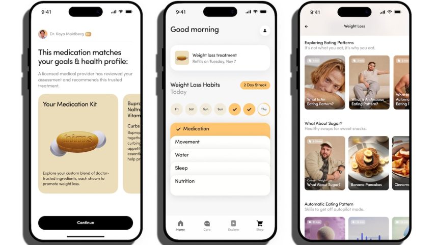 Screenshots of the new weight loss section.