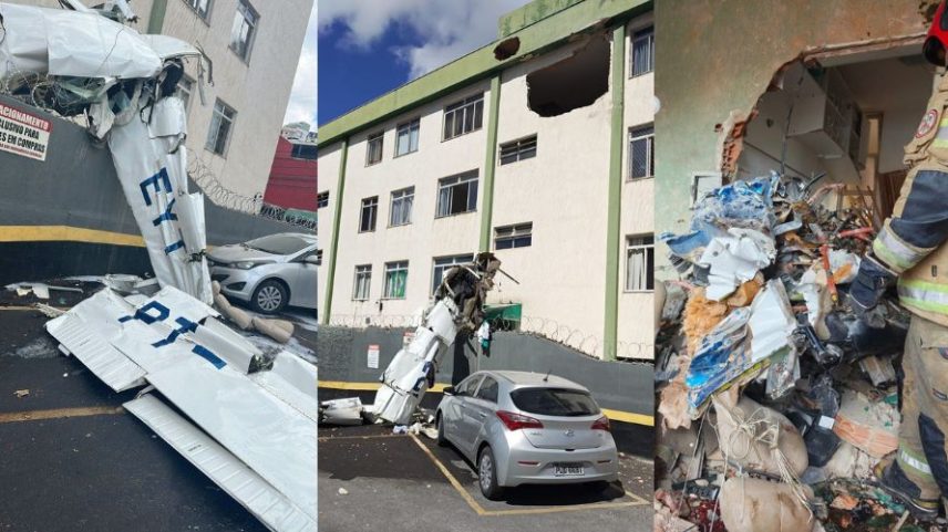 Avião atingiu terceiro andar do prédio e danificou um dos apartamentos e corredor