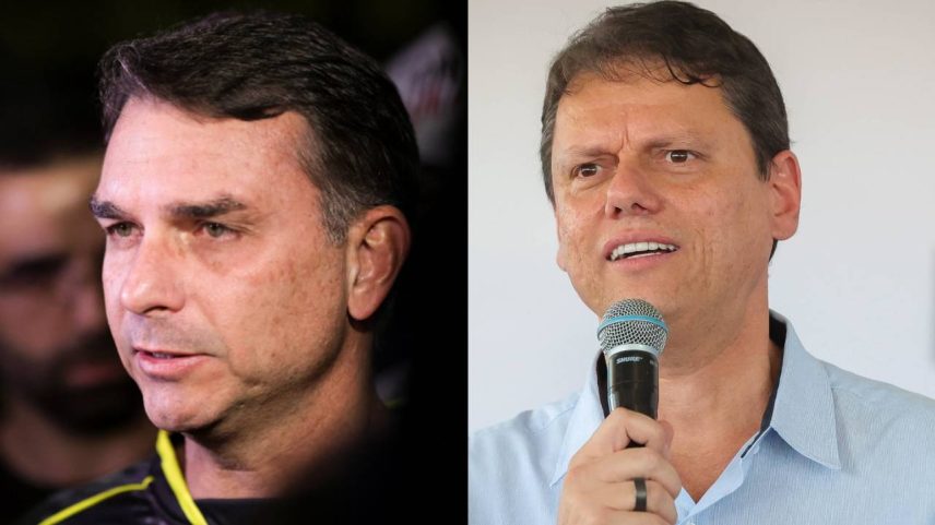 Flávio Bolsonaro (PL-RJ) - Reuters/Mateus Bonomi; Tarcísio de Freitas (Republicanos-SP) - Pablo Jacob/Governo do Estado de SP