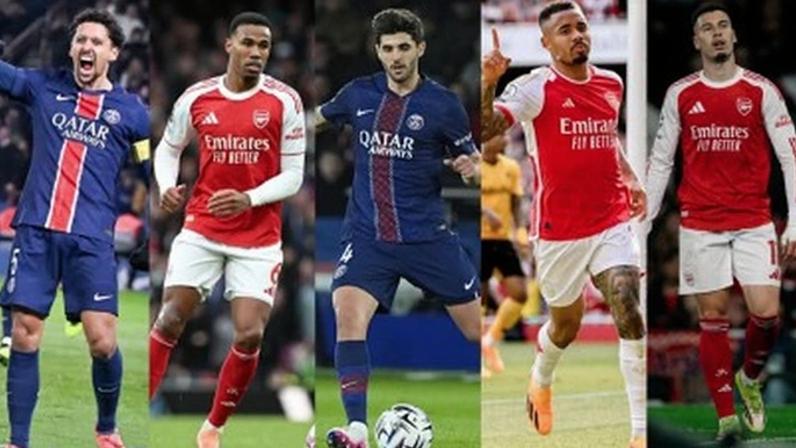 Marquinhos, Gabriel Magalhães, Beraldo, Gabriel Jesus e Gabriel Martinelli, jogadores brasileiros de Arsenal e PSG