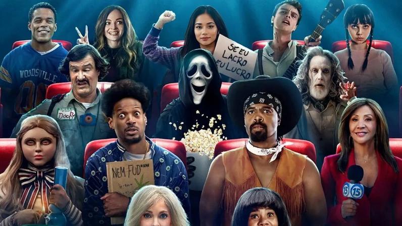Detalhe do cartaz brasileiro de "Todo Mundo em Pânico 6": piada com o universo woke foi traduzida de forma errada. (Foto: Divulgação/Netflix)