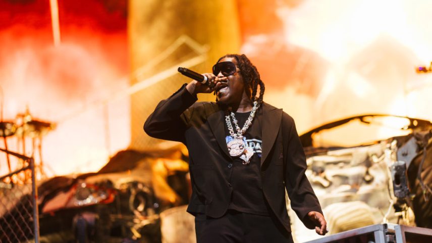 INDIO, CALIFORNIA - APRIL 22: Don Toliver performs onstage with The Kid LAROI at the Sahara tent during the 2023 Coachella Valley Music and Arts Festival on April 22, 2023 in Indio, California.