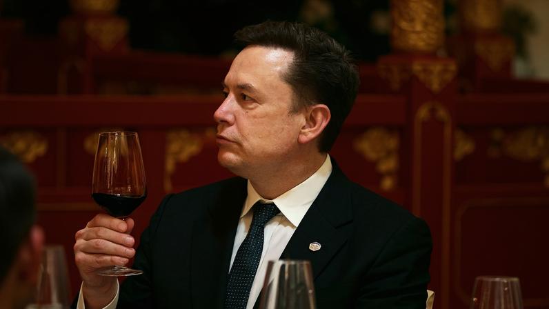 Tesla and SpaceX CEO Elon Musk attends a state banquet for US President Donald Trump and China's President Xi Jinping at...