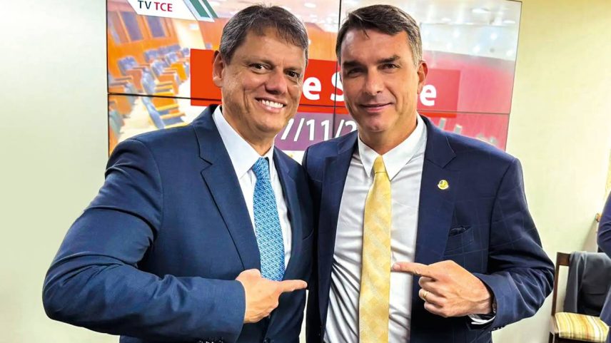 Tarcísio de Freitas (Republicanos-SP) e Flávio Bolsonaro (PL-RJ) (@FlavioBolsonaro/X)