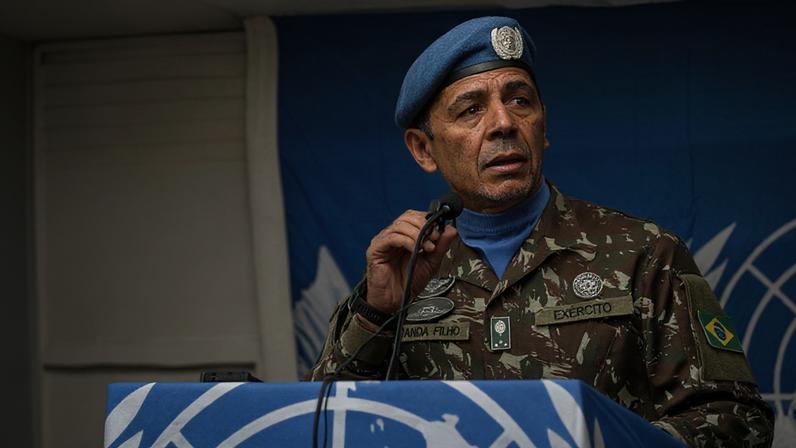 Na imagem, o general Miranda Filho em discurso na Organização das Nações Unidas