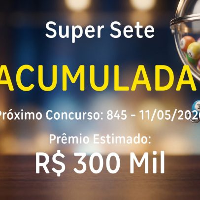 Super Sete sorteia prêmio de R$ 300 mil nesta segunda-feira