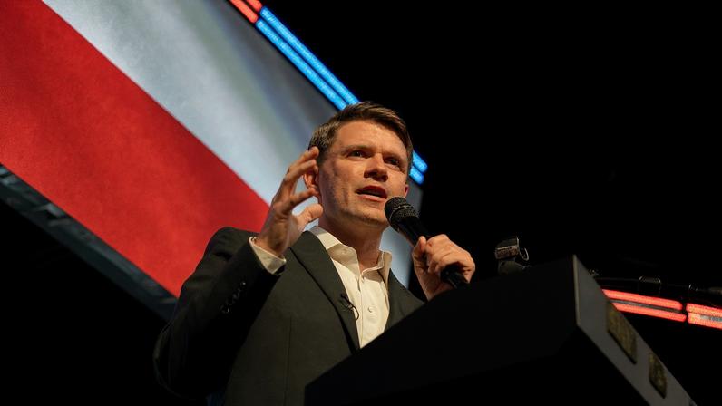 Democratic US Senate candidate James Talarico speaks in Houston, Texas.