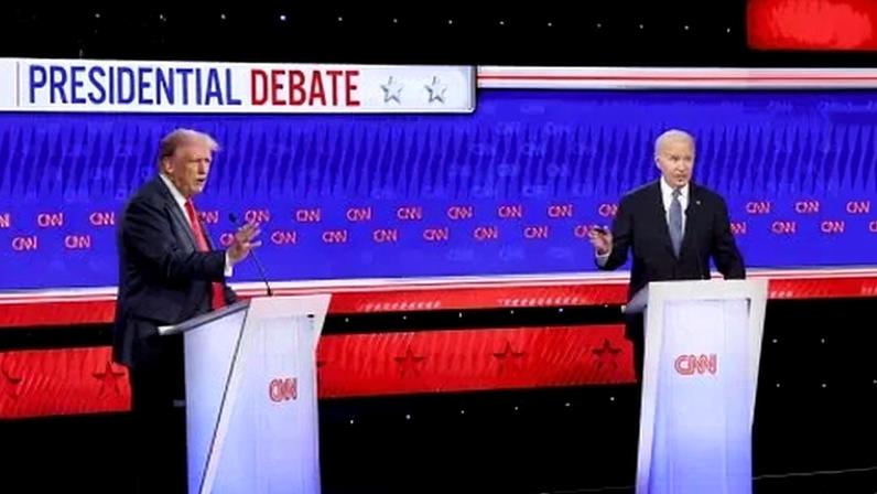 Donald Trump e Joe Biden durante o debate presidencial promovido pela CNN, em junho de 2024.