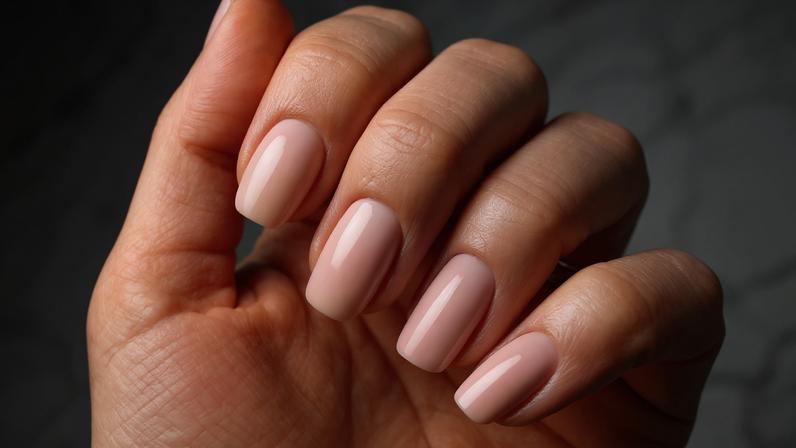 Unha feminima pintada com esmalte nude