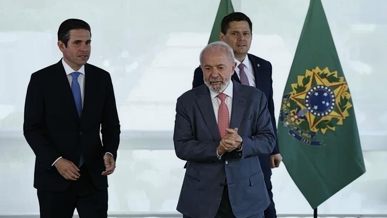 Brazilian President Luiz Inacio Lula da Silva receives the New President of the Senate, Senator Davi Alcolumbre, and Federal Deputy Hugo Motta, New President of the Chamber of Deputies, at the Planalto Palace in Brasilia, Brazil, on February 3, 2025. (Photo by )